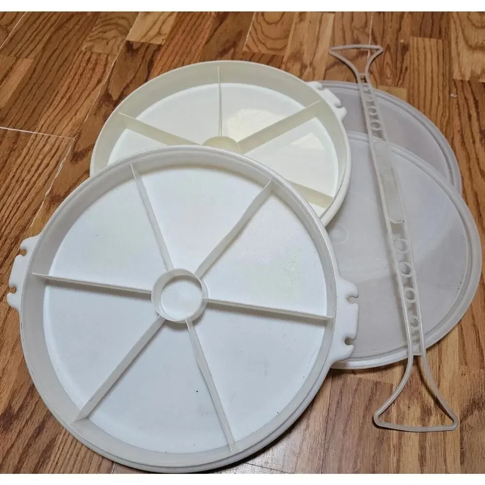 Vintage Tupperware Divided Round White Tray Lid Set 2‎ #405.